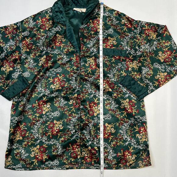 Vintage Victoria's Secret Pajama Set Womens Small Green Floral Quilted Satin 90s - Picture 8 of 13